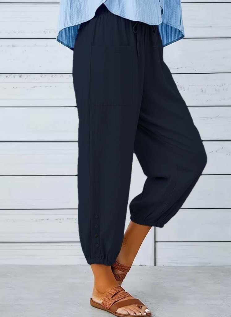Kadın Beli Lastikli Bağcıklı Düğme Detaylı Pantolon , 34634