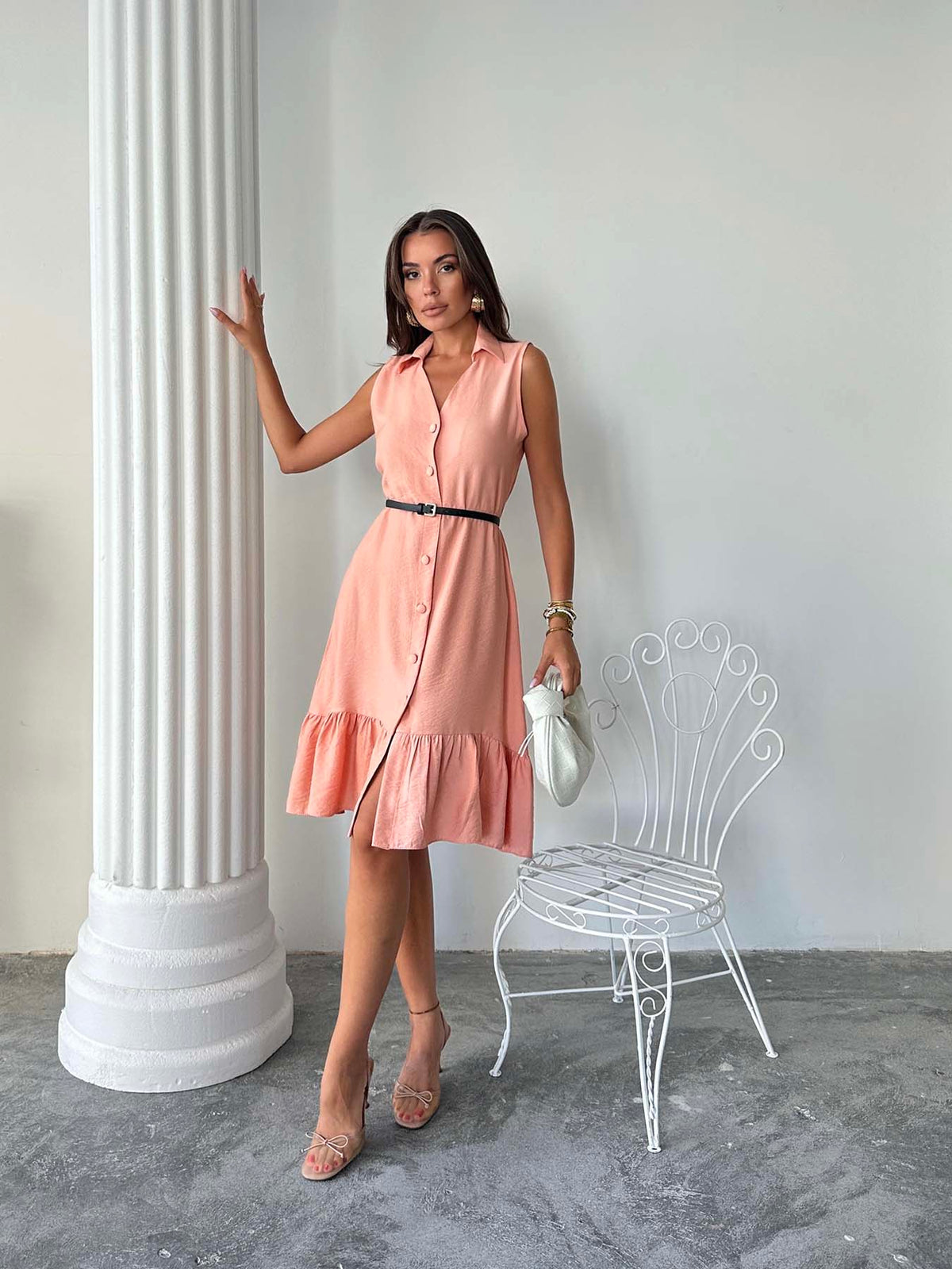 ROCHIE DE IN CU GULER ROZ PUDRĂ ȘI NASTURI