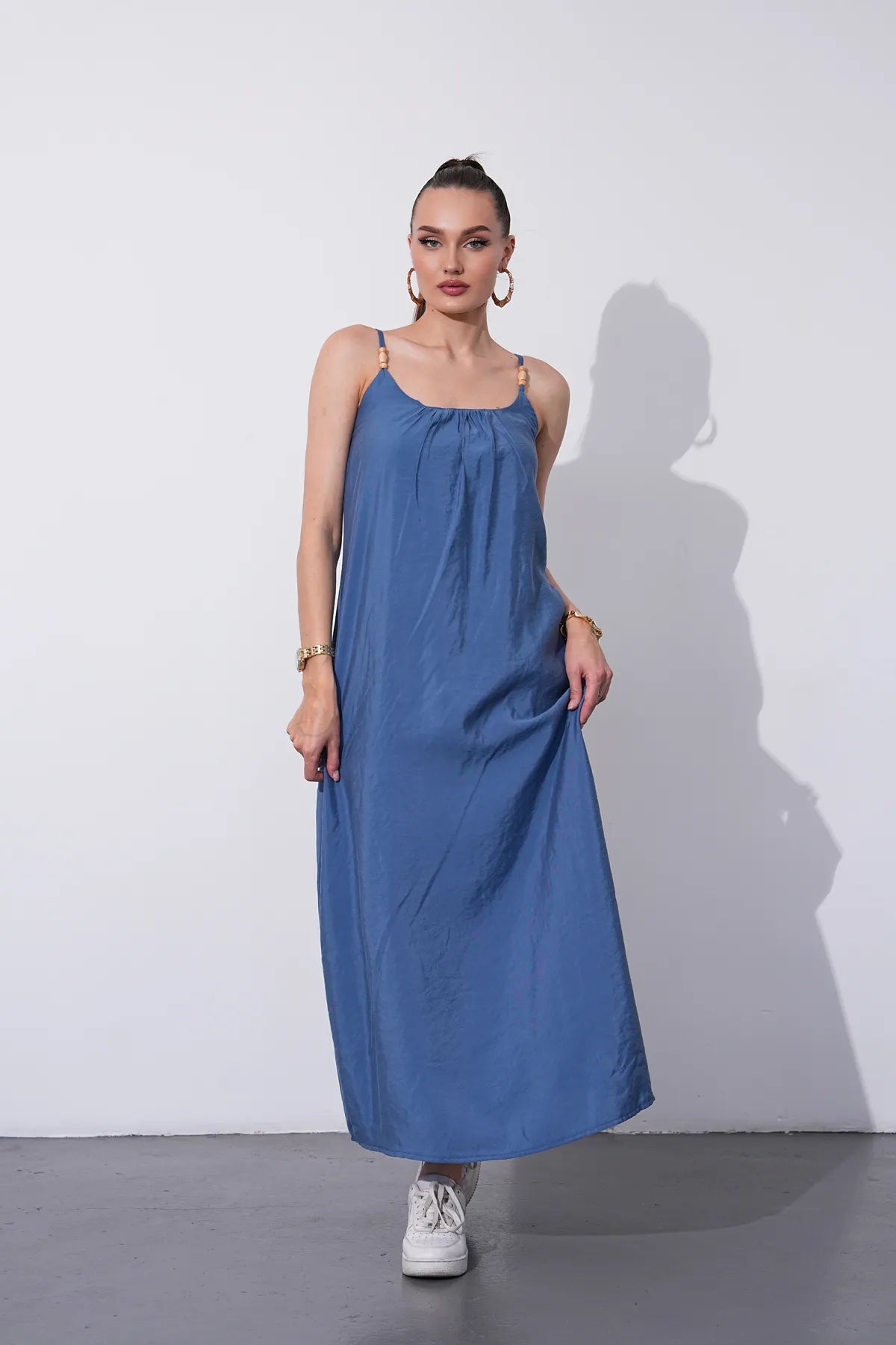 Rochie Modal cu Bretele Decorate cu Margele