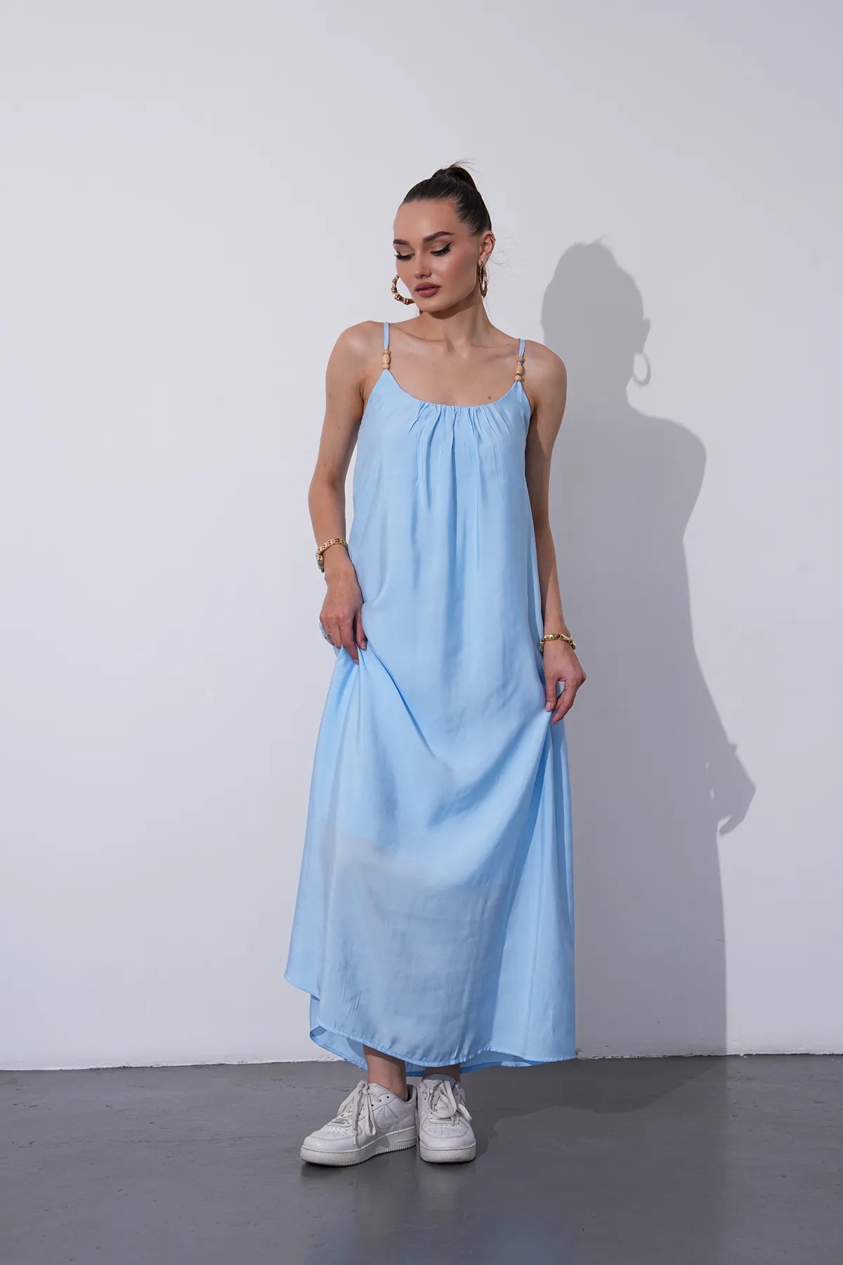 Rochie Modal cu Bretele Decorate cu Margele