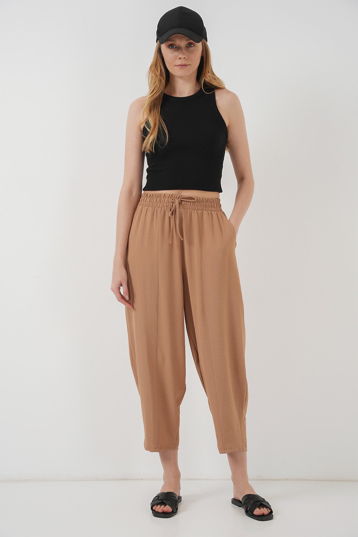 6591 Pantaloni Țesătură Salvar - Cămilă