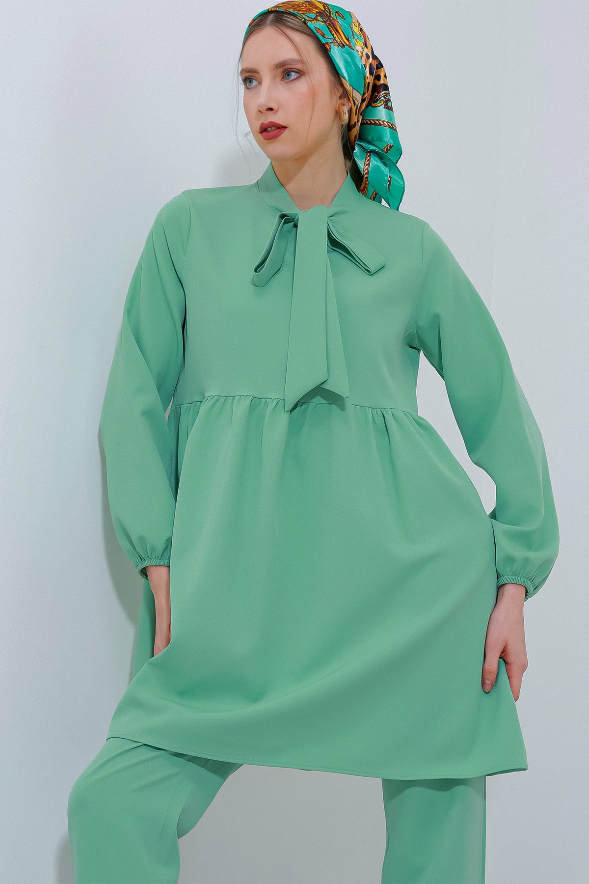 Set Pantaloni Tunic Tricot Mentă Femei 6654
