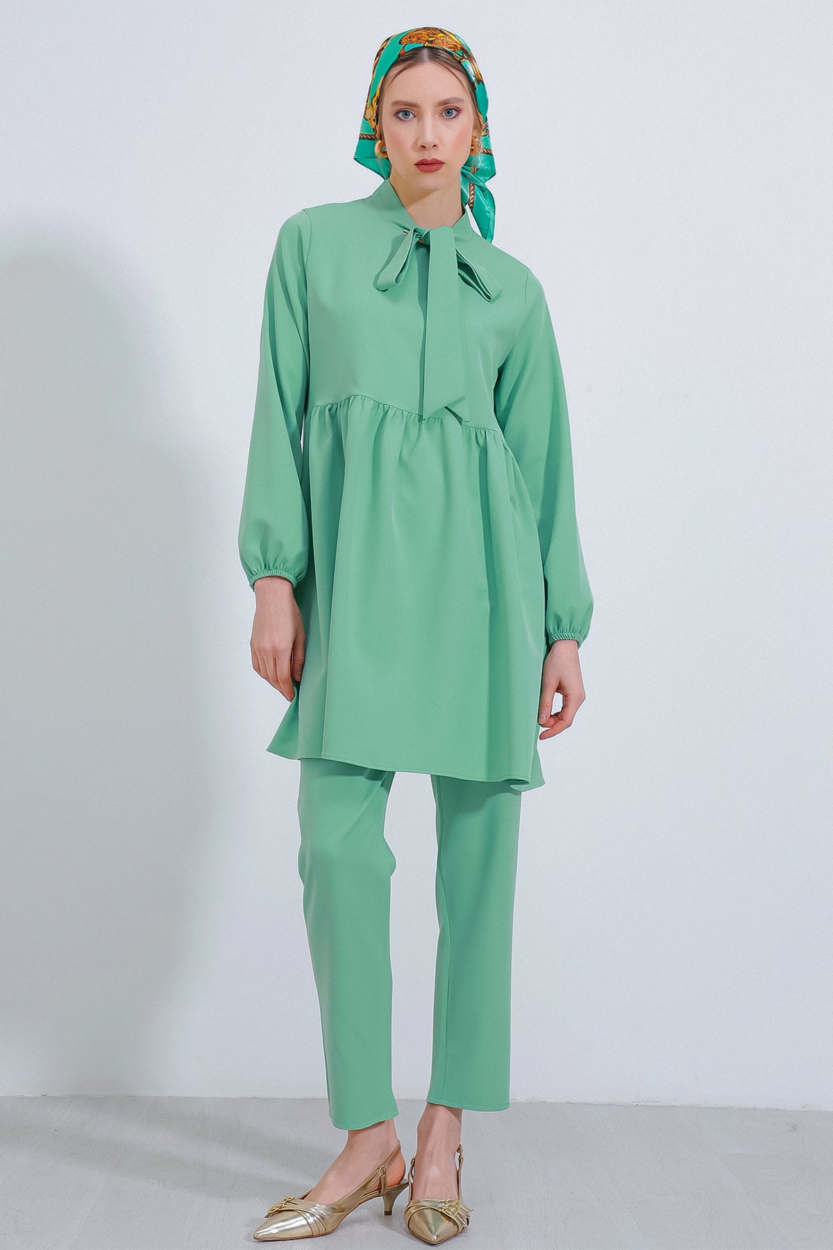 Set Pantaloni Tunic Tricot Mentă Femei 6654