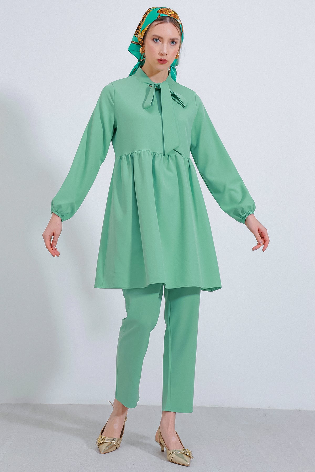 Set Pantaloni Tunic Tricot Mentă Femei 6654