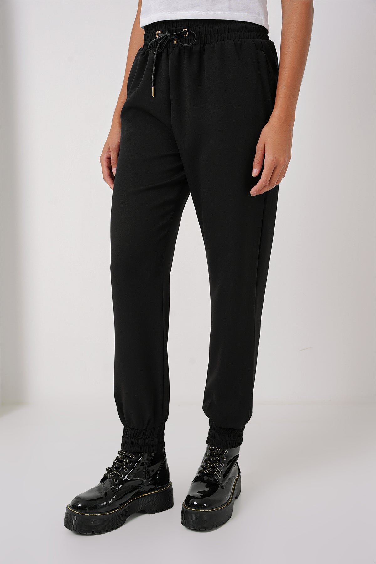 6674 Pantaloni Antrenament cu Talie Elasticizată - Negru