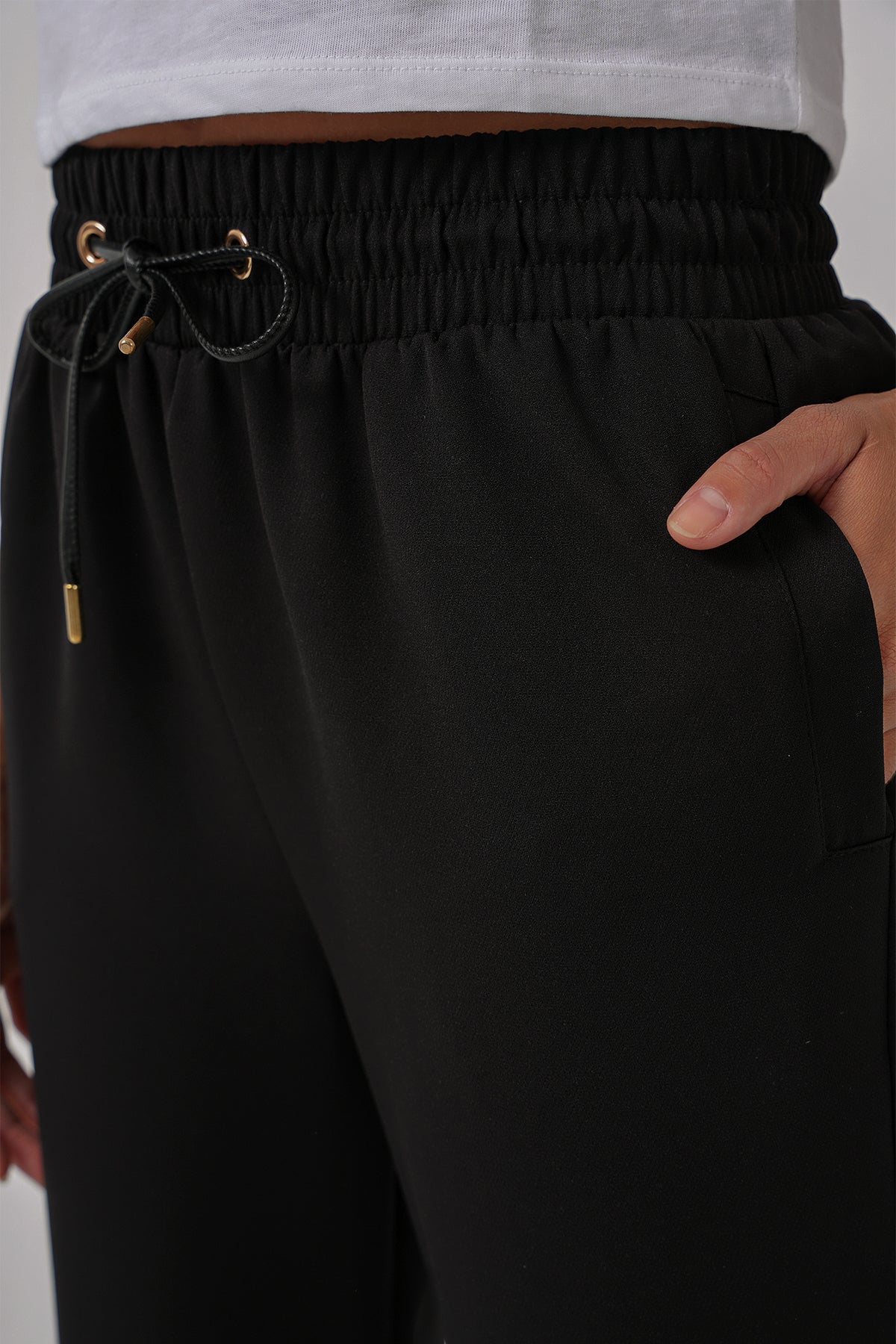 6674 Pantaloni Antrenament cu Talie Elasticizată - Negru