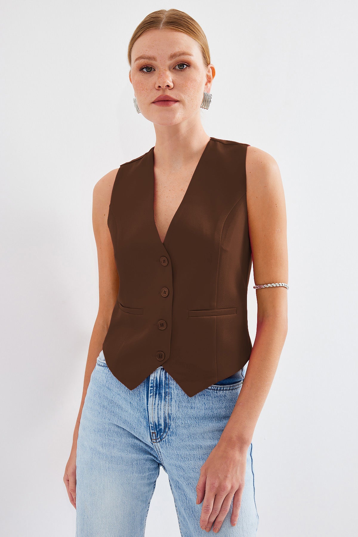 6796 Short Woven Vest - Brown