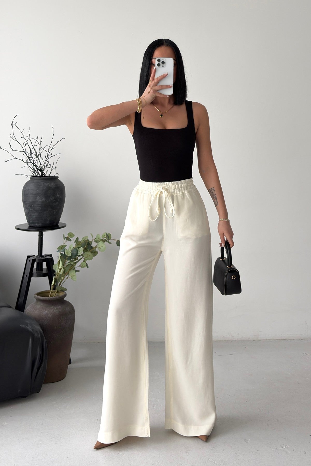 Pantaloni Palazzo cu Talie Elastică 7150