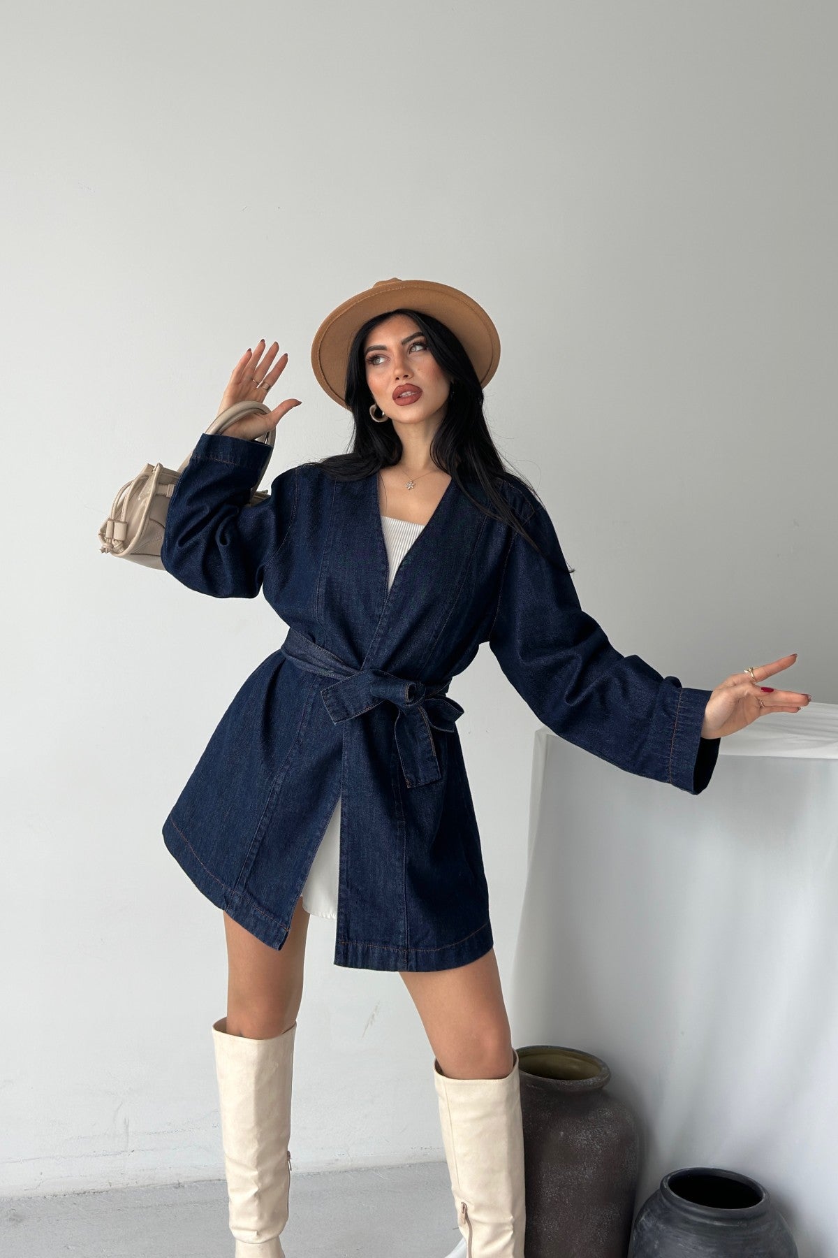 Kuşak Bağlamalı Oversize Ceket 6246