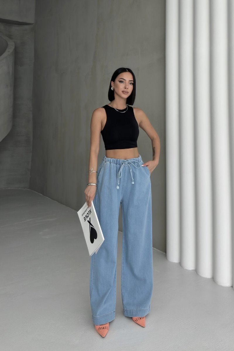 Pantalon Palazzo cu Talie Elastica 7076