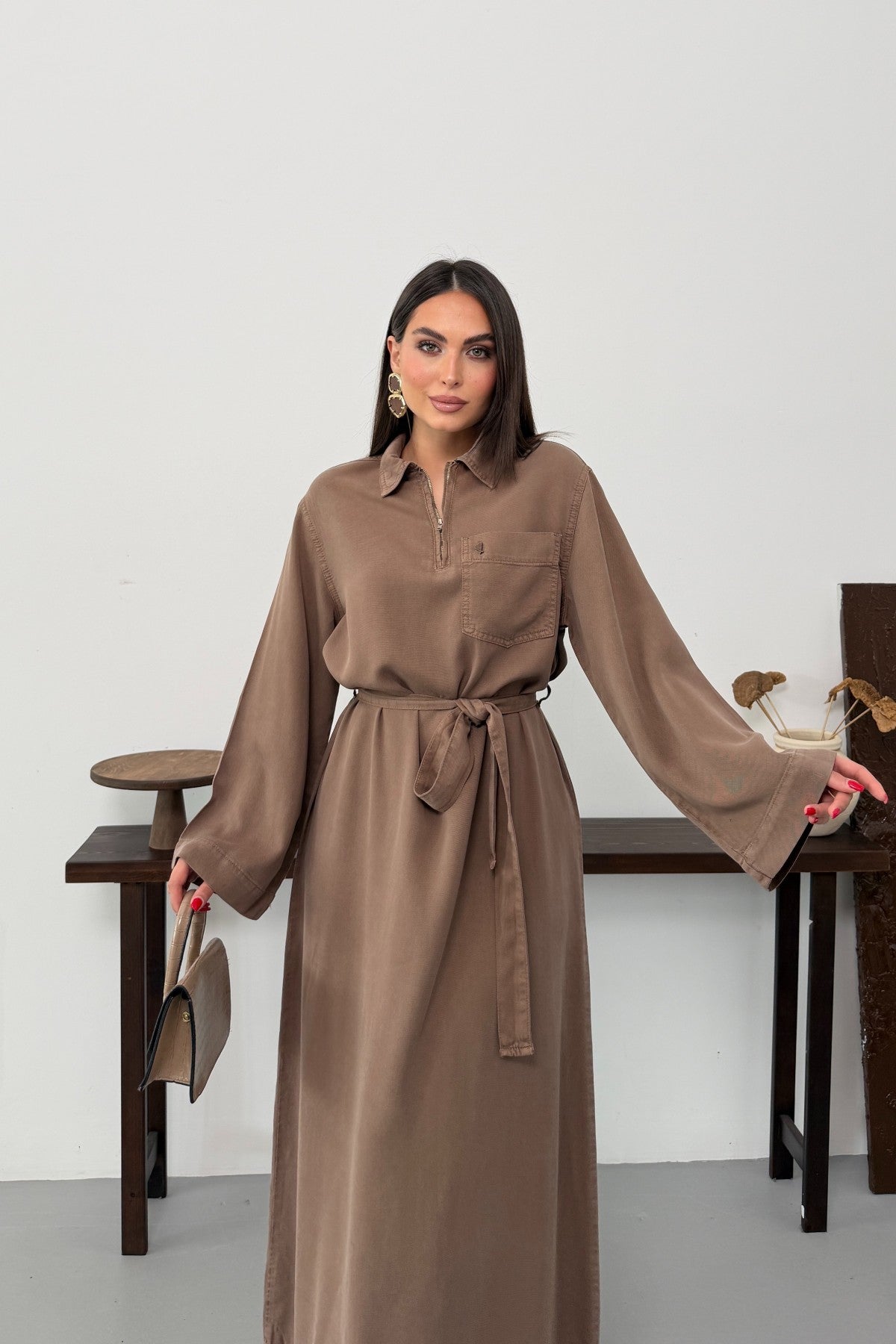 Rochie Denim Lunga cu Curea 3035