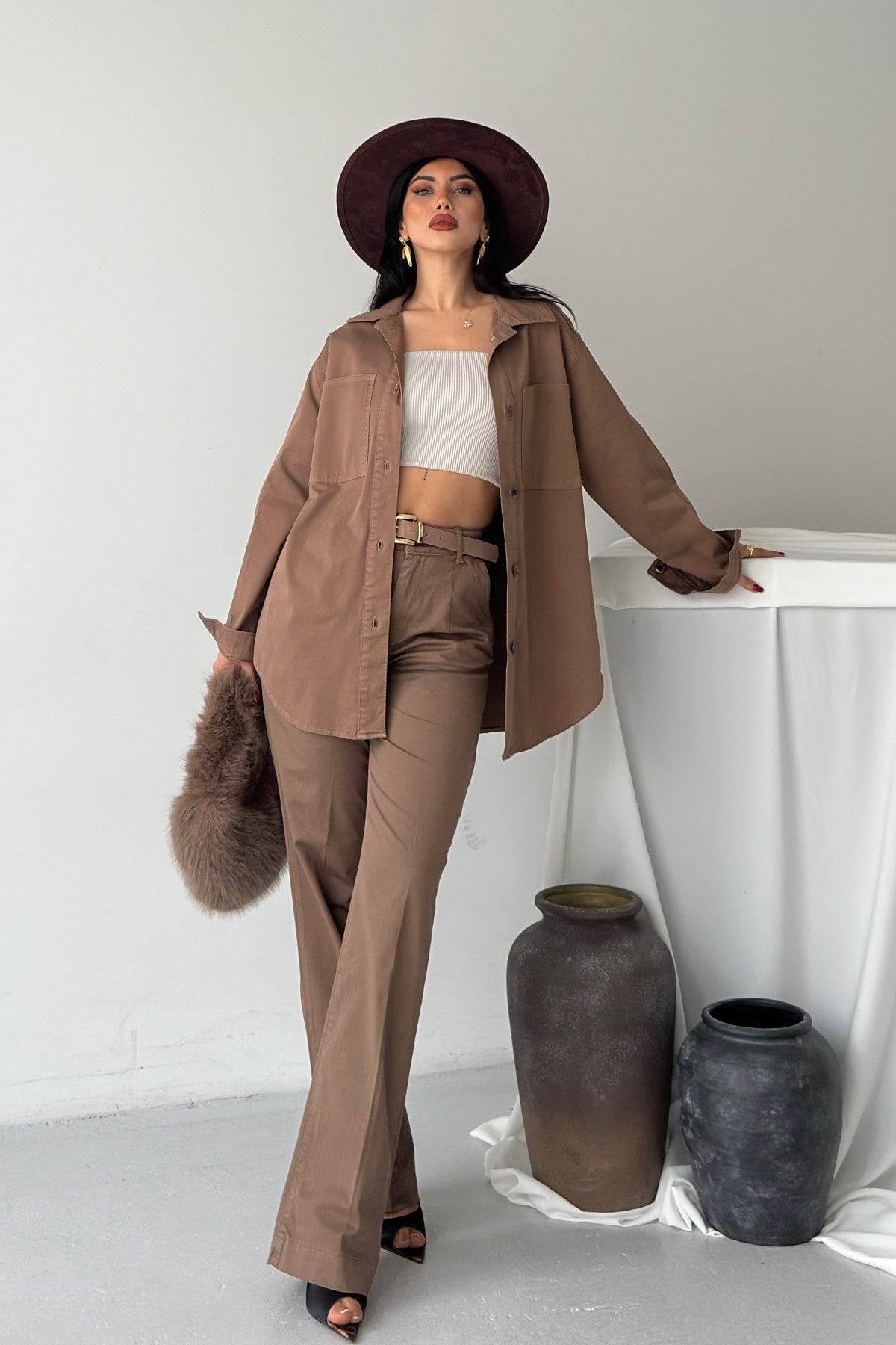 Düğmeli Oversize Kot Gömlek 6080