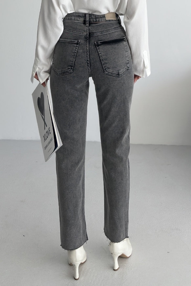 Pantaloni Denim Mom Fit cu Crac fara Cusaturi 764