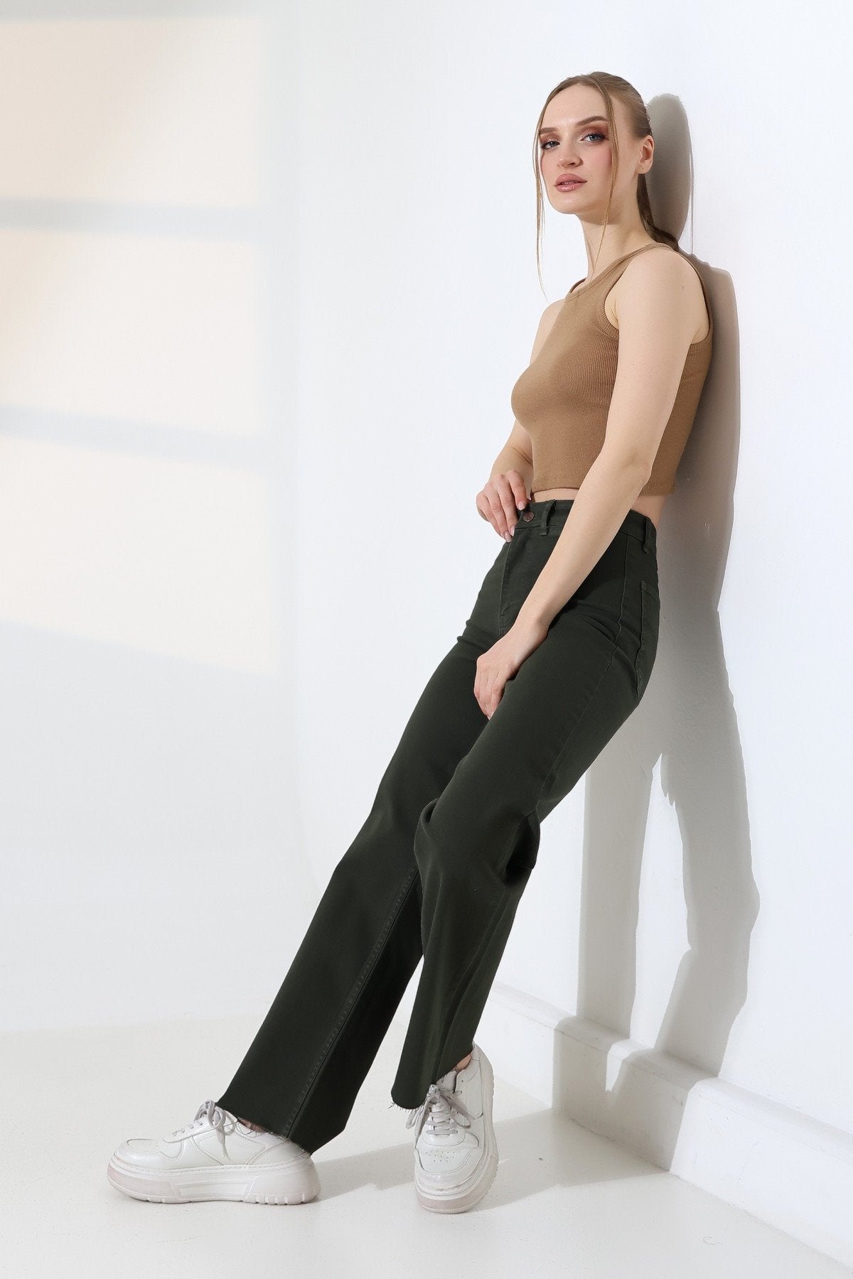 Pantalon Denim Palazzo cu Buzunare Decorative 1710