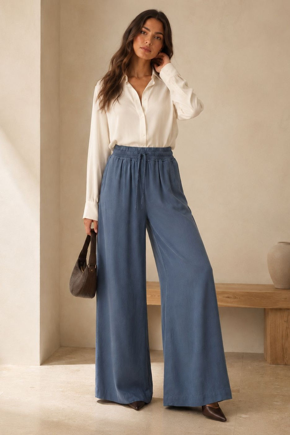 Pantaloni Palazzo cu Elastic 7150