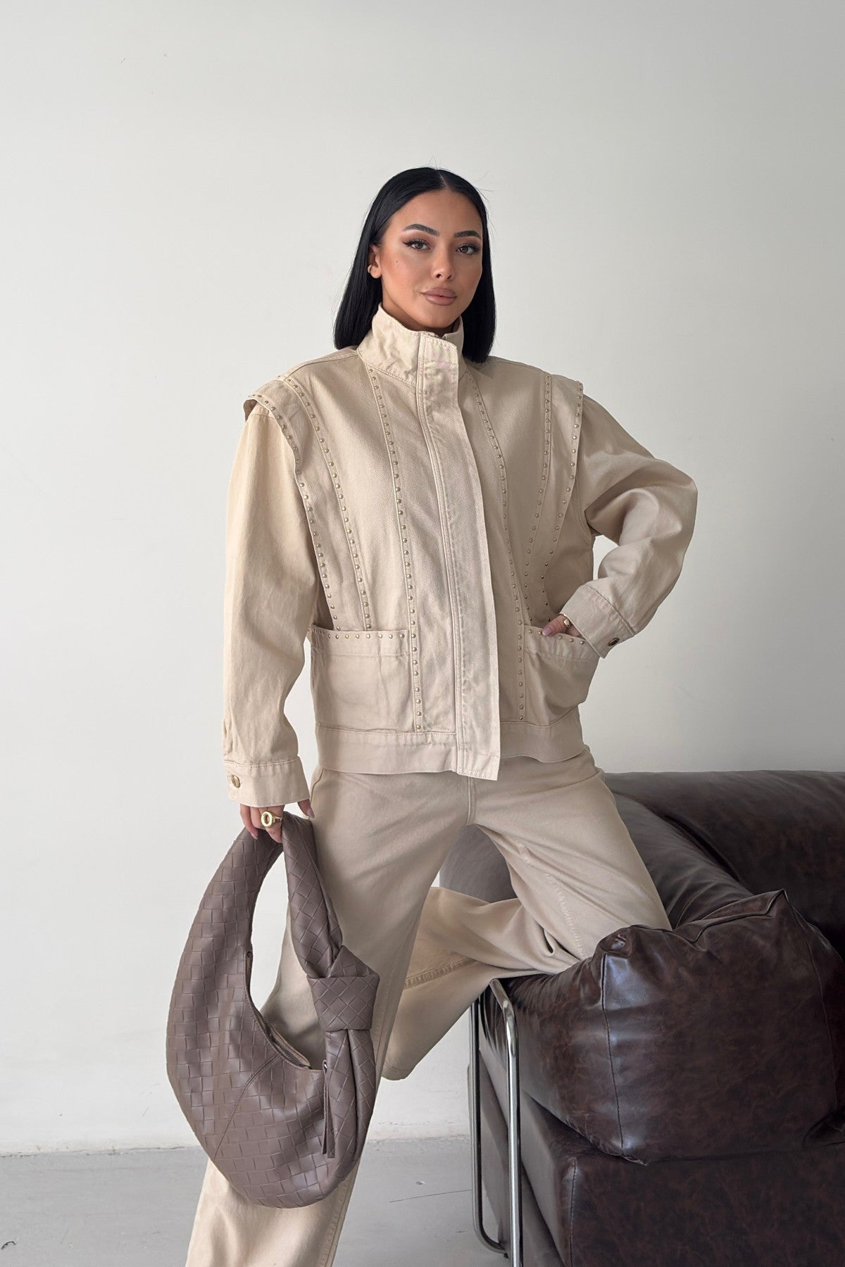 Jachetă Denim Detaliu cu Fermoar 6253