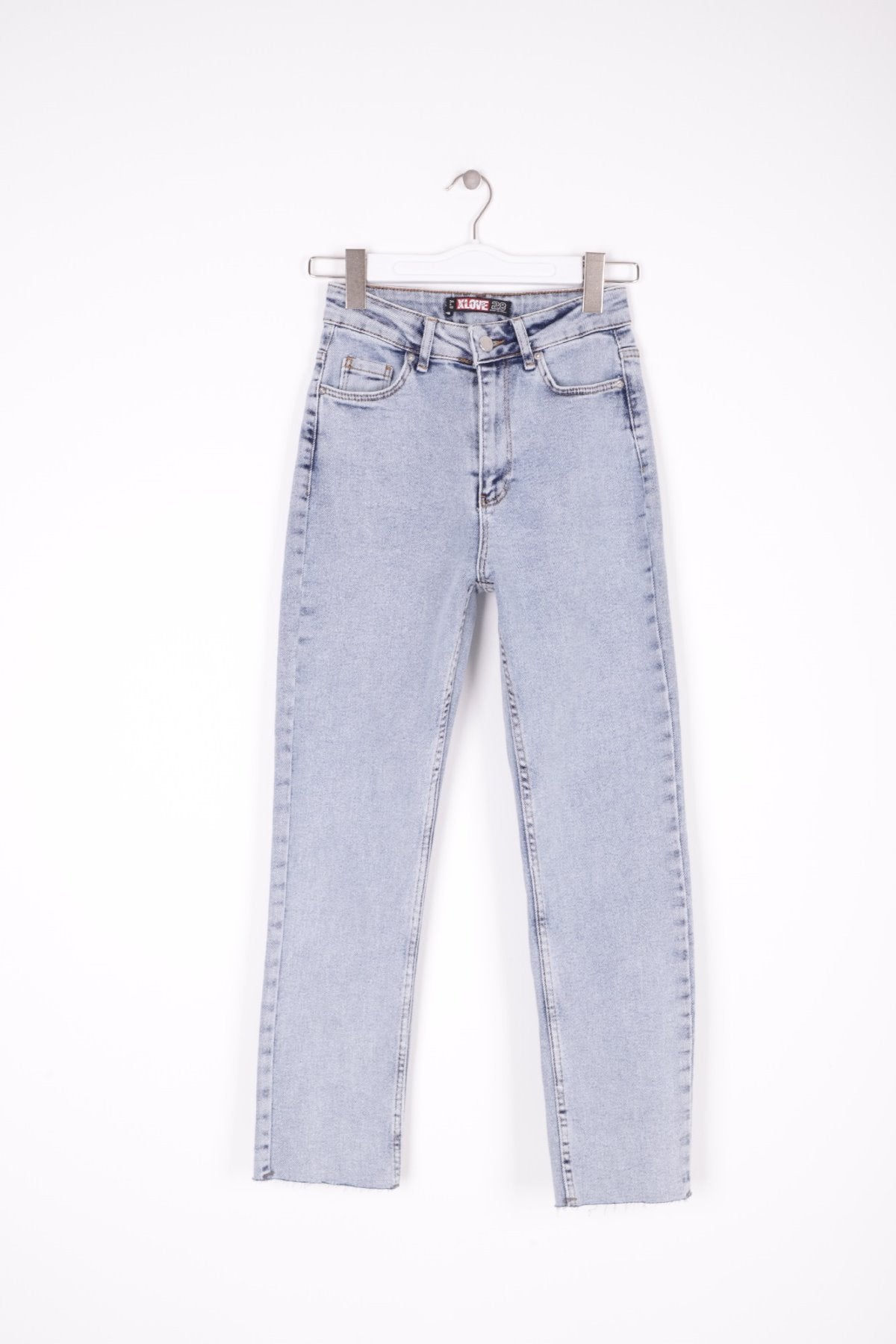 Pantaloni Denim Mom Fit cu Crac fara Cusaturi 764