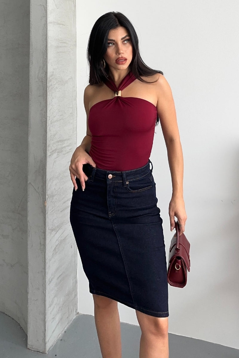 Fustă Denim Lungime Medie 1039