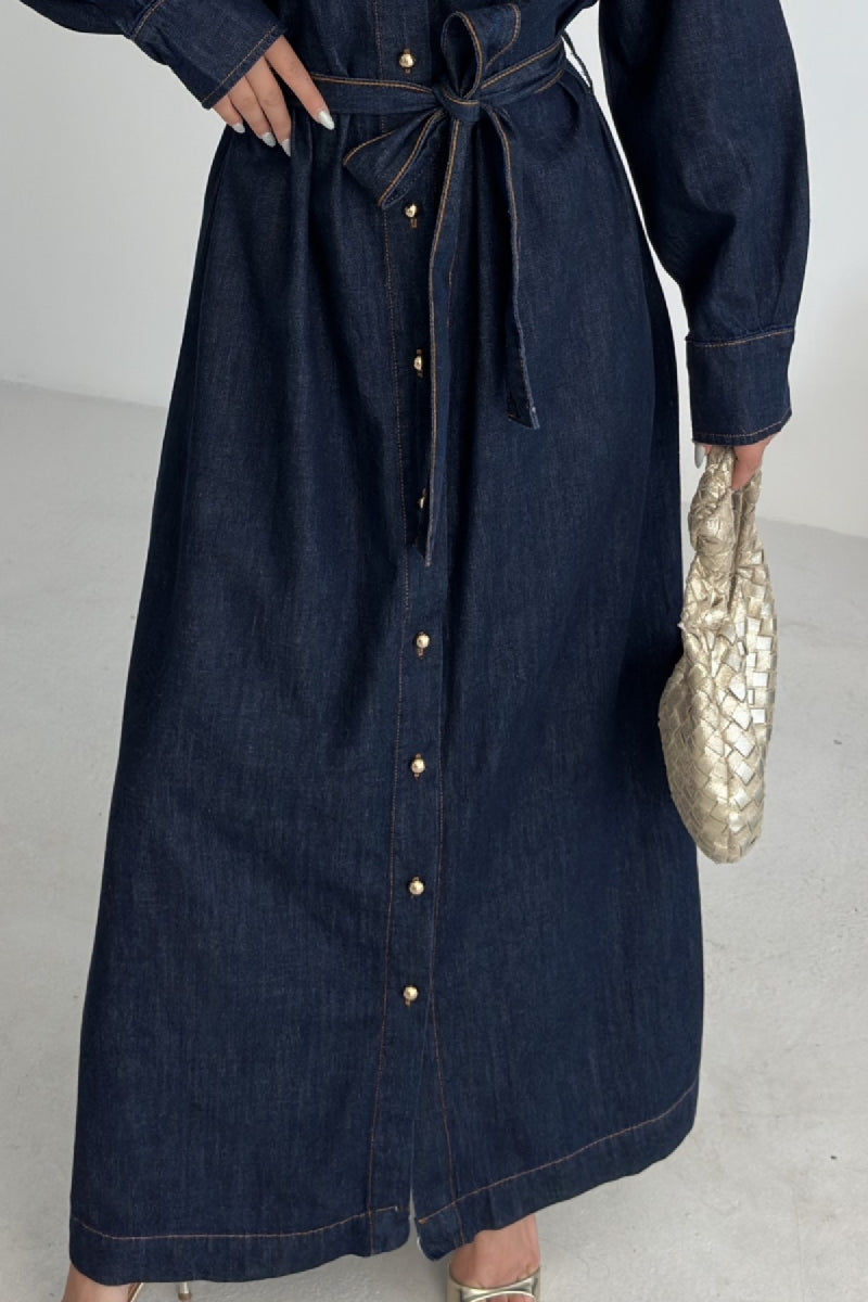 Rochie Denim Clasica Lunga cu Nasturi 3034