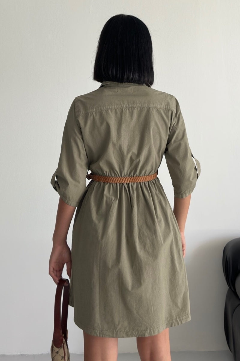 Rochie Denim Scurta cu Detaliu Plegat 3040
