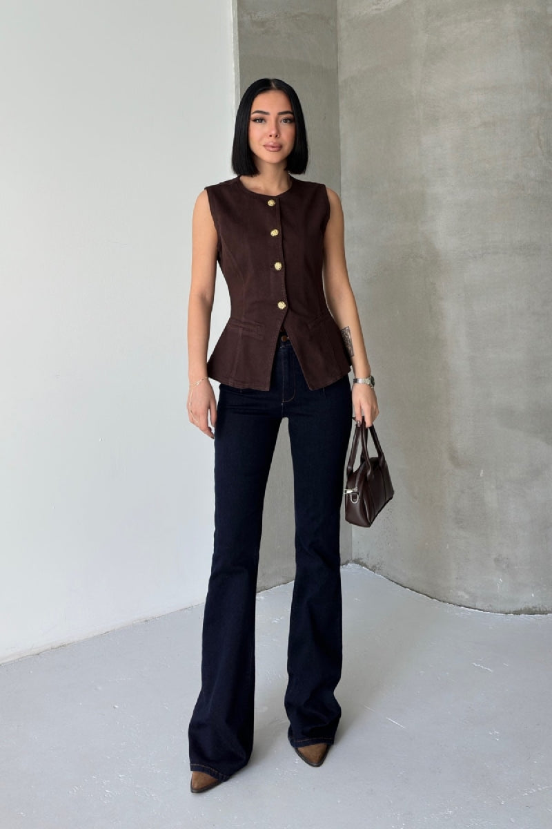 Vesta Denim cu Butoane Ajustabilă la Talie 6086