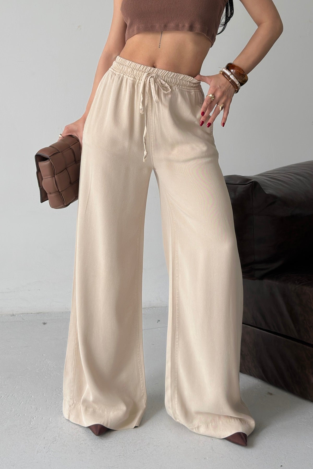 Pantaloni Palazzo cu Talie Elastică 7150