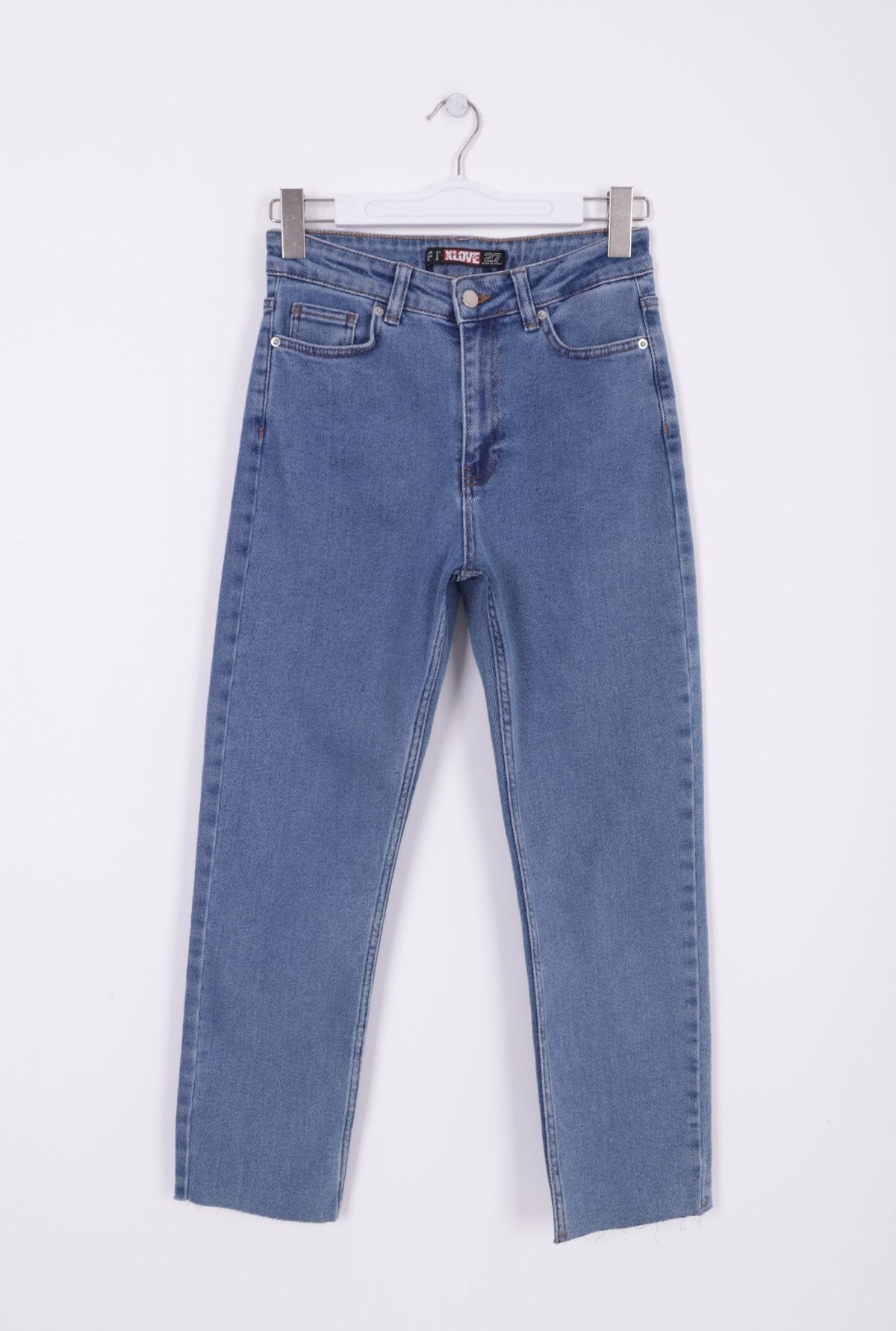Pantaloni Denim Mom Fit cu Crac fara Cusaturi 764
