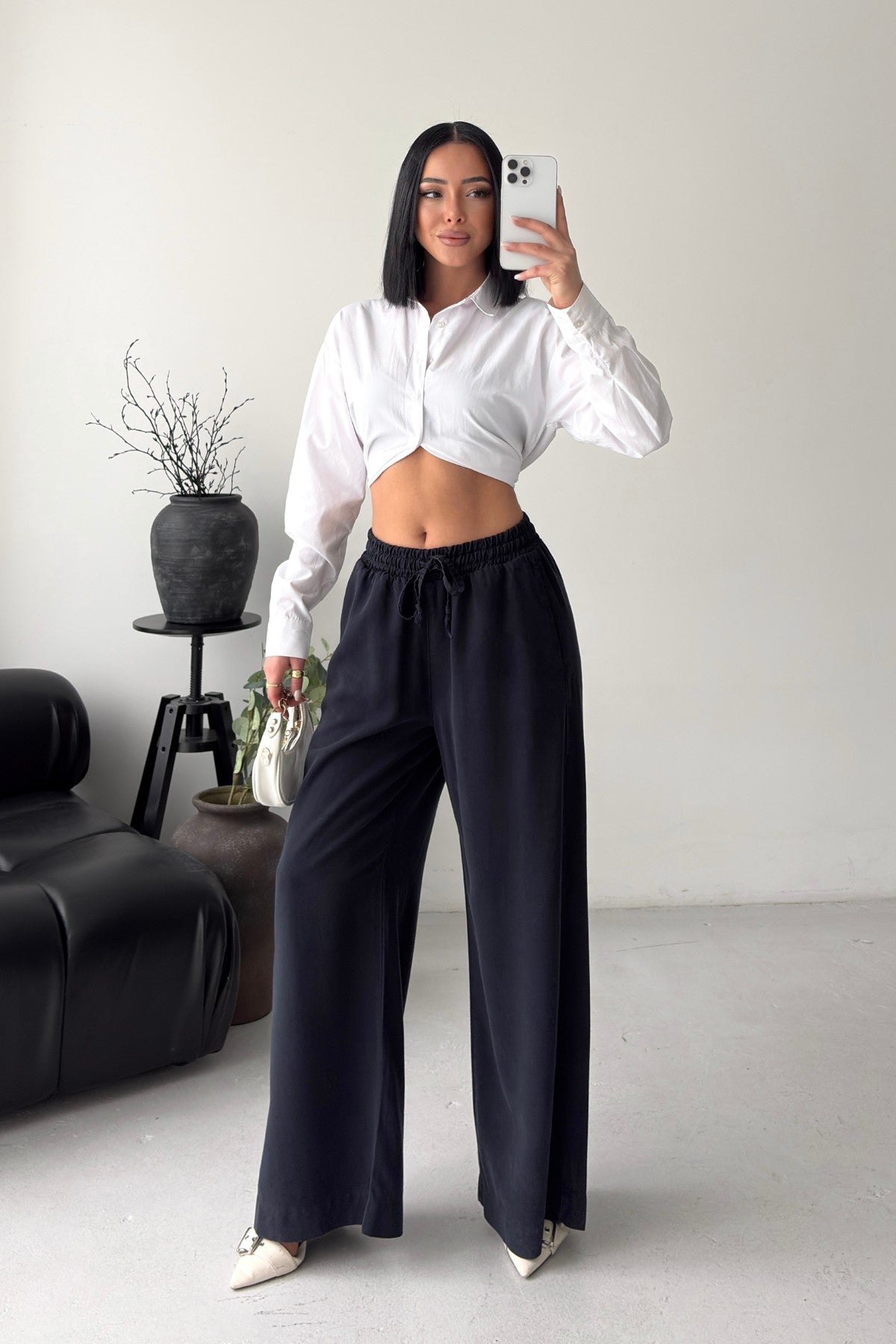 Pantaloni Palazzo cu Talie Elastică 7150
