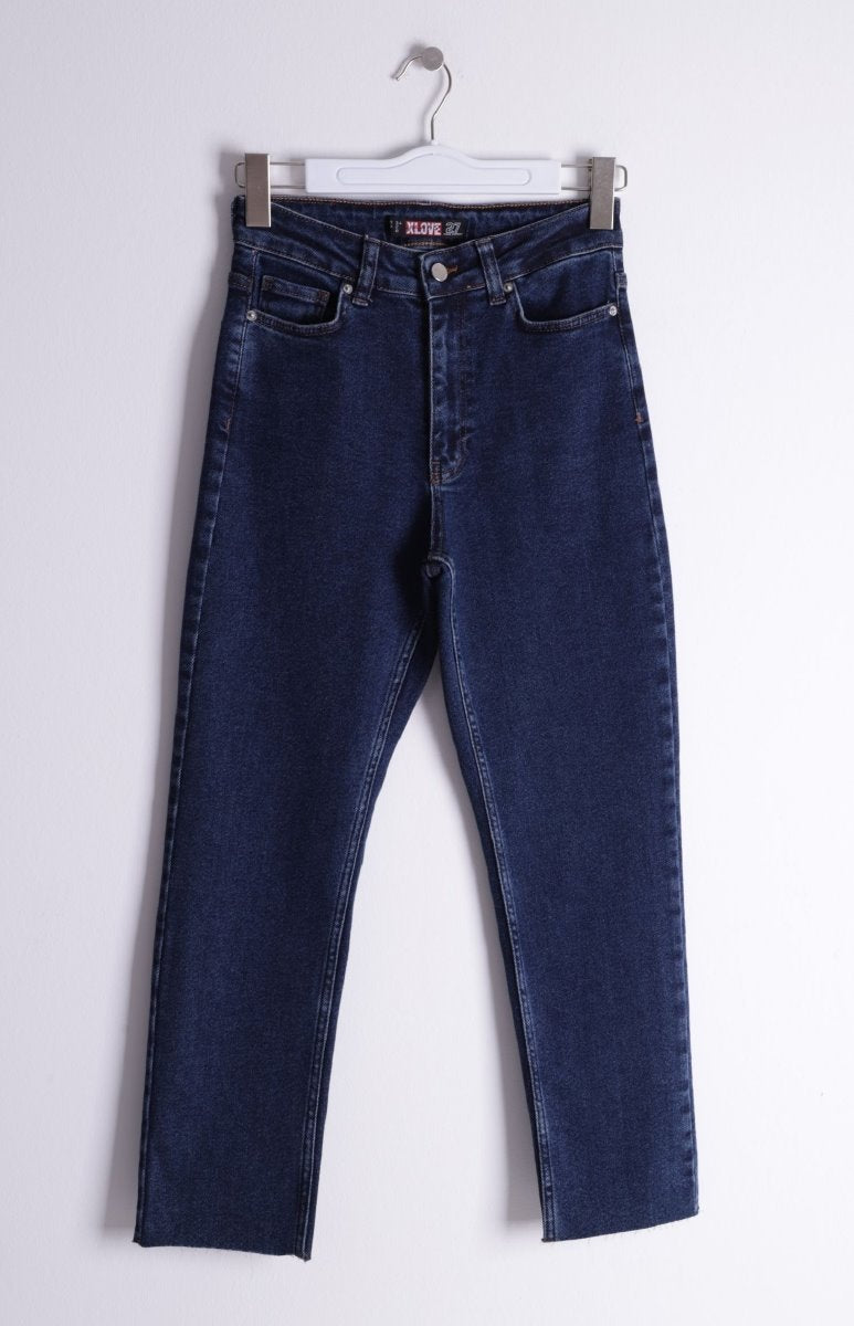 Pantaloni Denim Mom Fit cu Crac fara Cusaturi 764