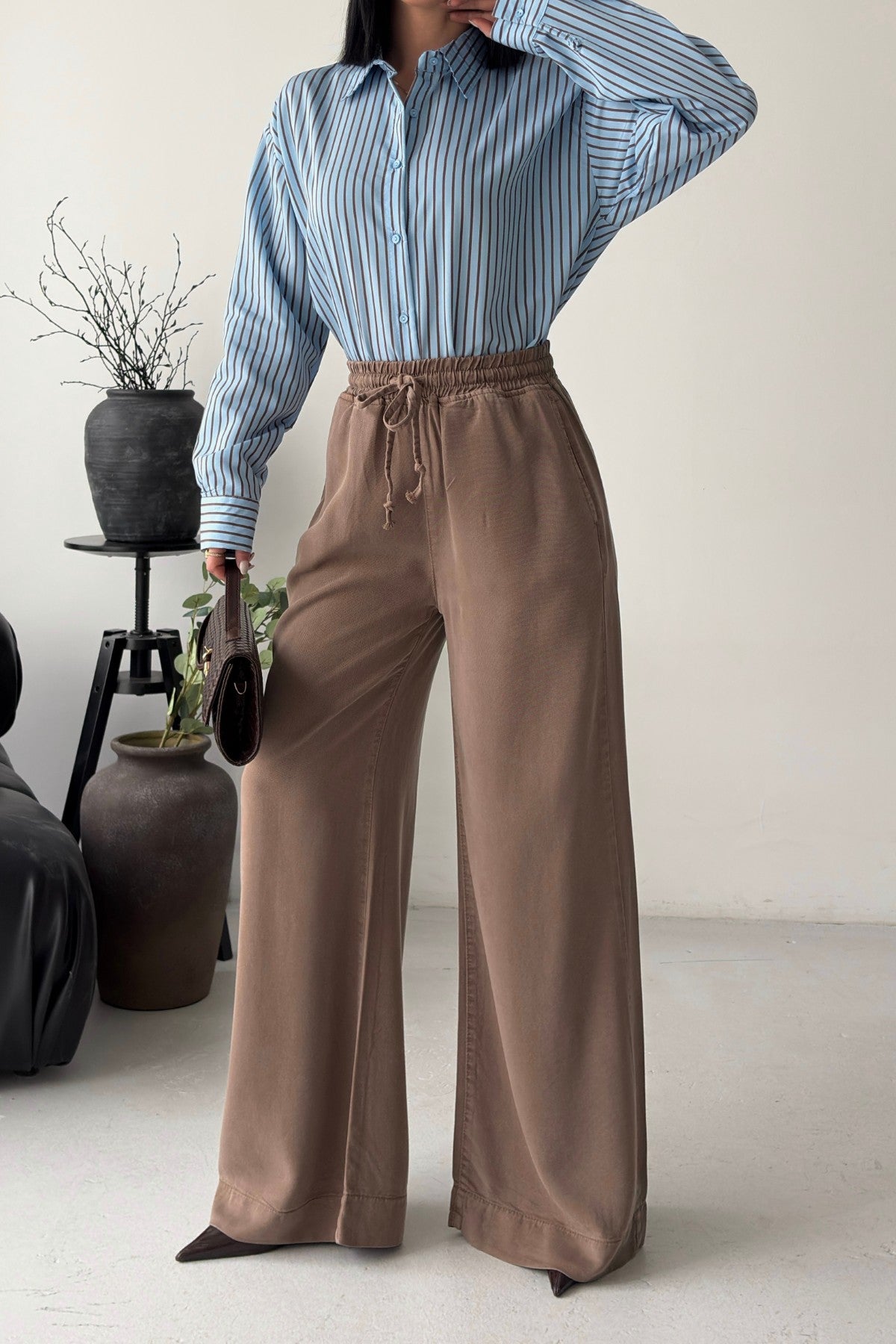 Pantaloni Palazzo cu Talie Elastică 7150
