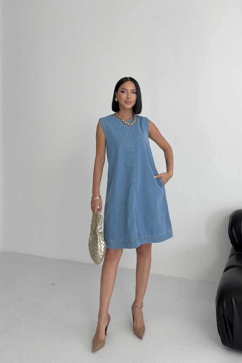 Rochie Oversize Fara Maneci cu Buzunare 3043