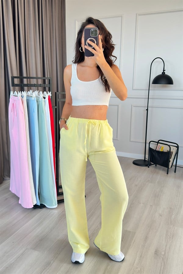 Pantaloni de Gros din In Galbeni cu Legătură la Talie