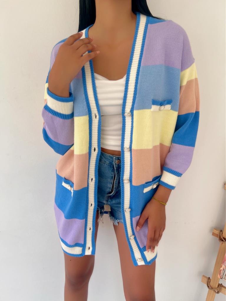 Cardigan colorat 837 - Albastru