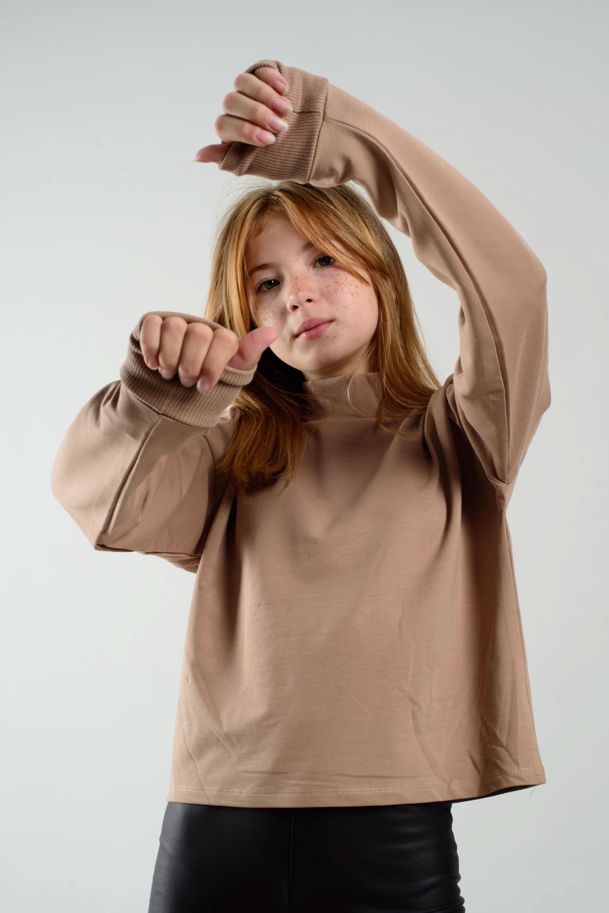 Genç Kız Balıkçı Yaka Crop Sweatshirt | 9–15 Yaş | RG Brand | RG3269 - TAŞ