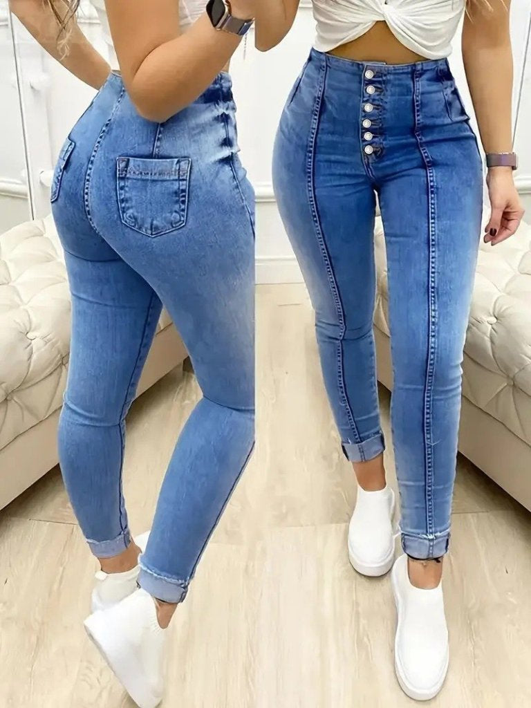 Kadın Yüksek Bel önden Düğmeli Jean Pantolon , 27426