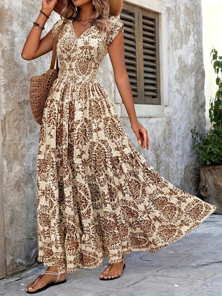 Rochie maxi cu mâneci scurte, guler wrap, talie elastică, jersey, 37495