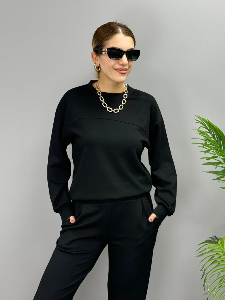Kadın Uzun Kollu Bisiklet Yaka Viskon Iki Iplik Bluz Ve Pantolon Ikili Takım, 26777