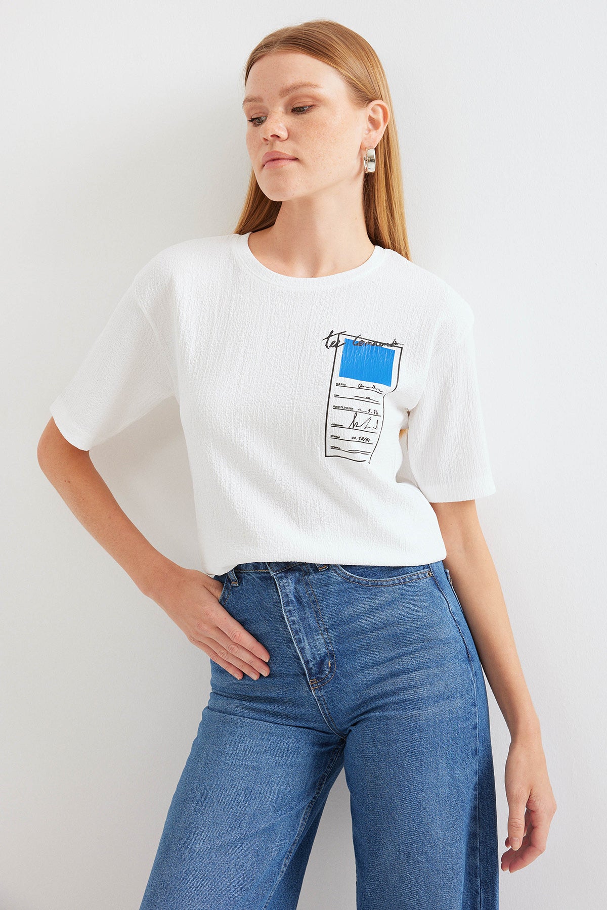 911 Tricou Basic Tricot Tipărit - Albastru