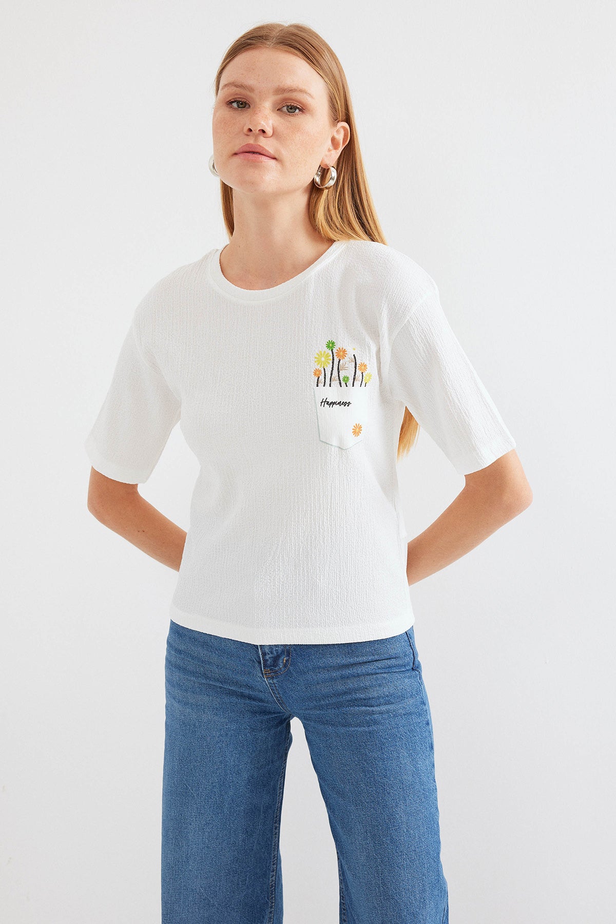 912 Tricou Basic Tricot Tipărit - Alb