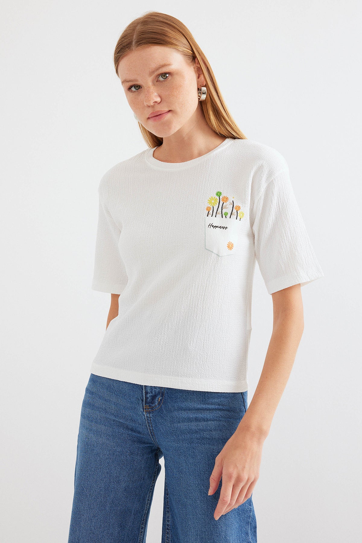912 Tricou Basic Tricot Tipărit - Alb