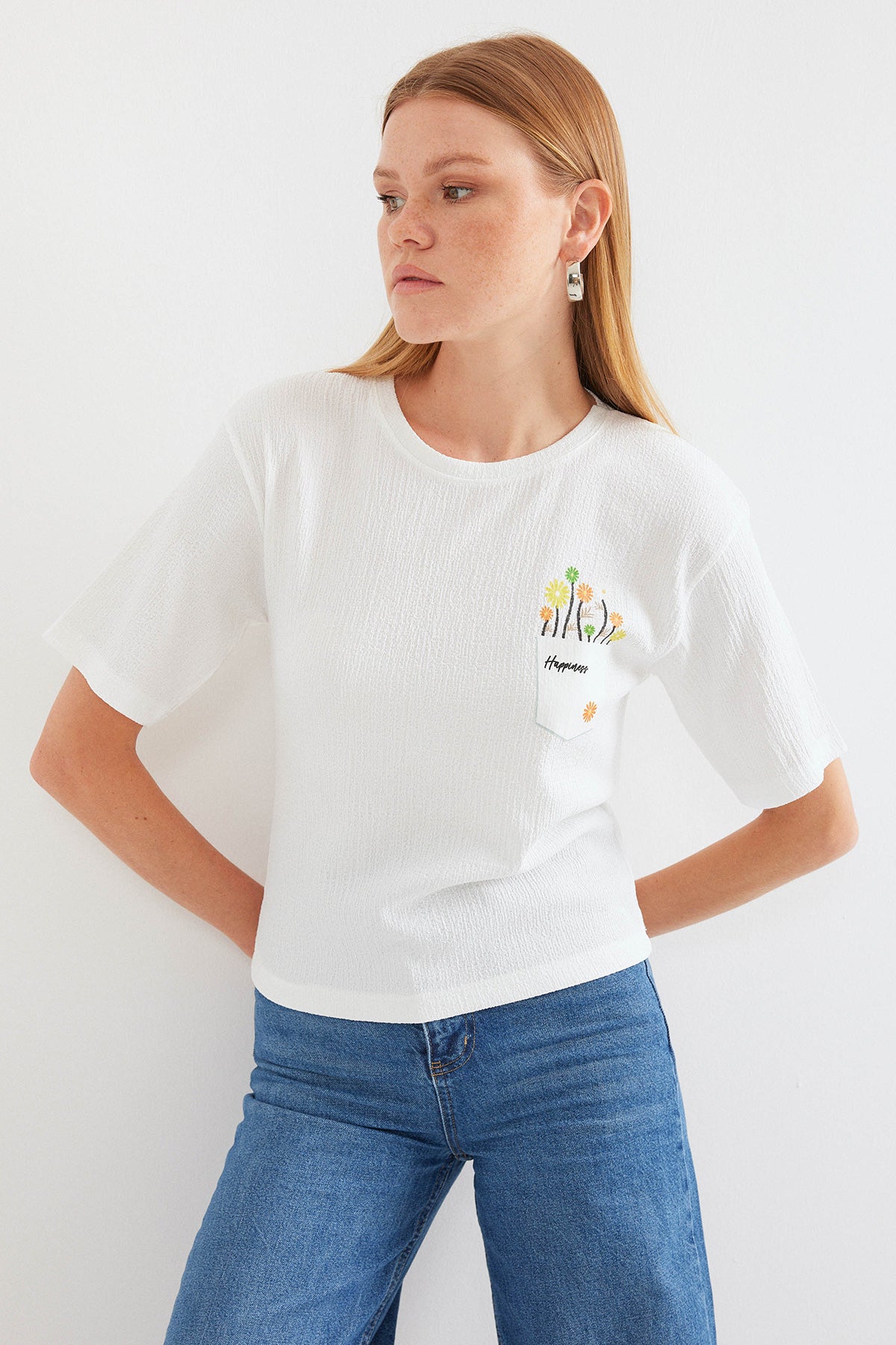 912 Tricou Basic Tricot Tipărit - Alb