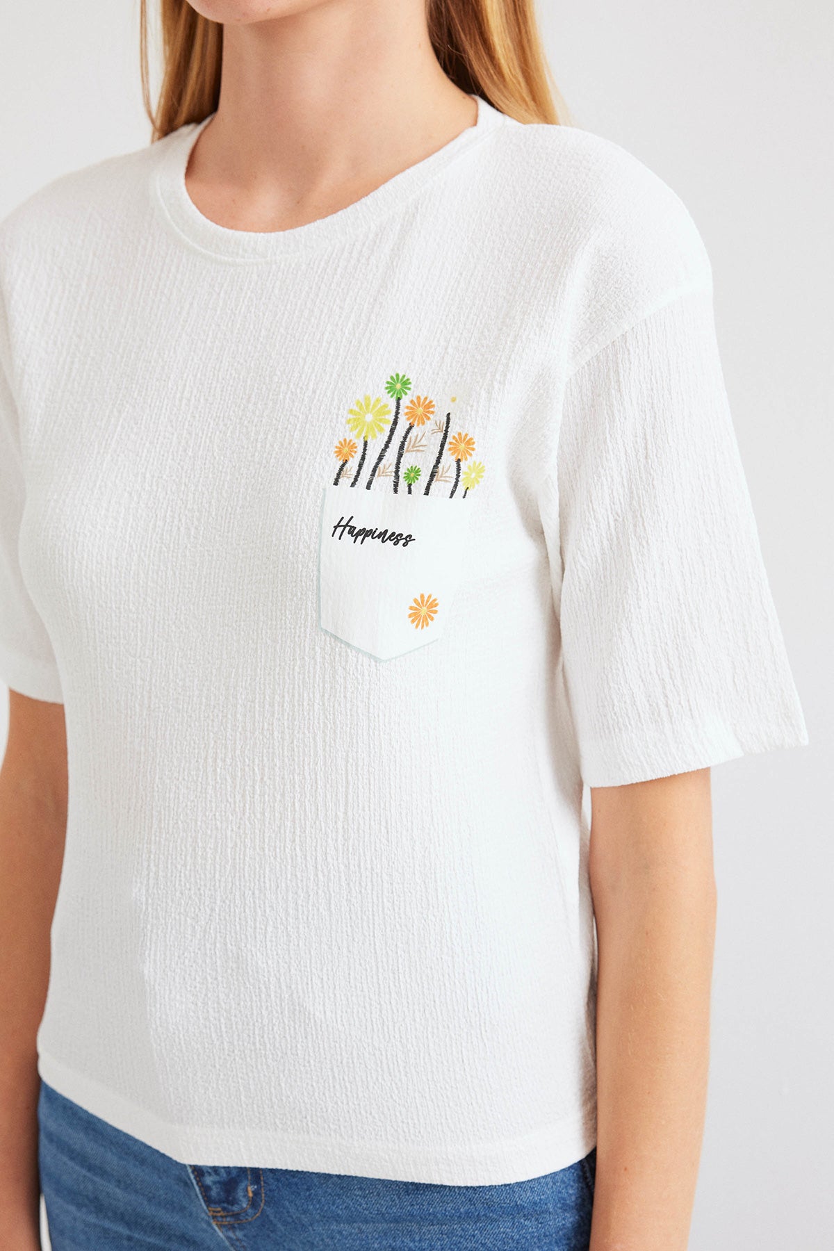 912 Tricou Basic Tricot Tipărit - Alb