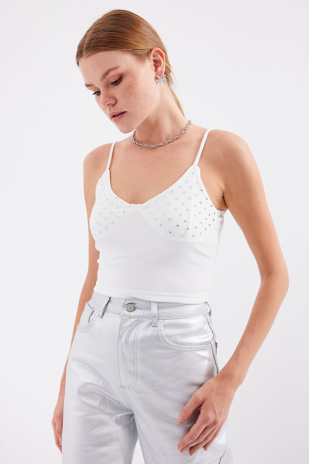 918 Top Crop cu Bretele din Frânghie - Alb