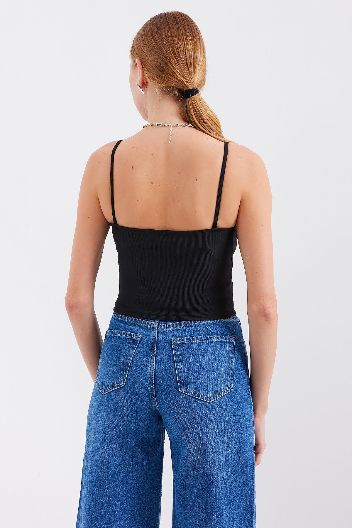 918 Top Crop cu Bretele din Frânghie - Negru