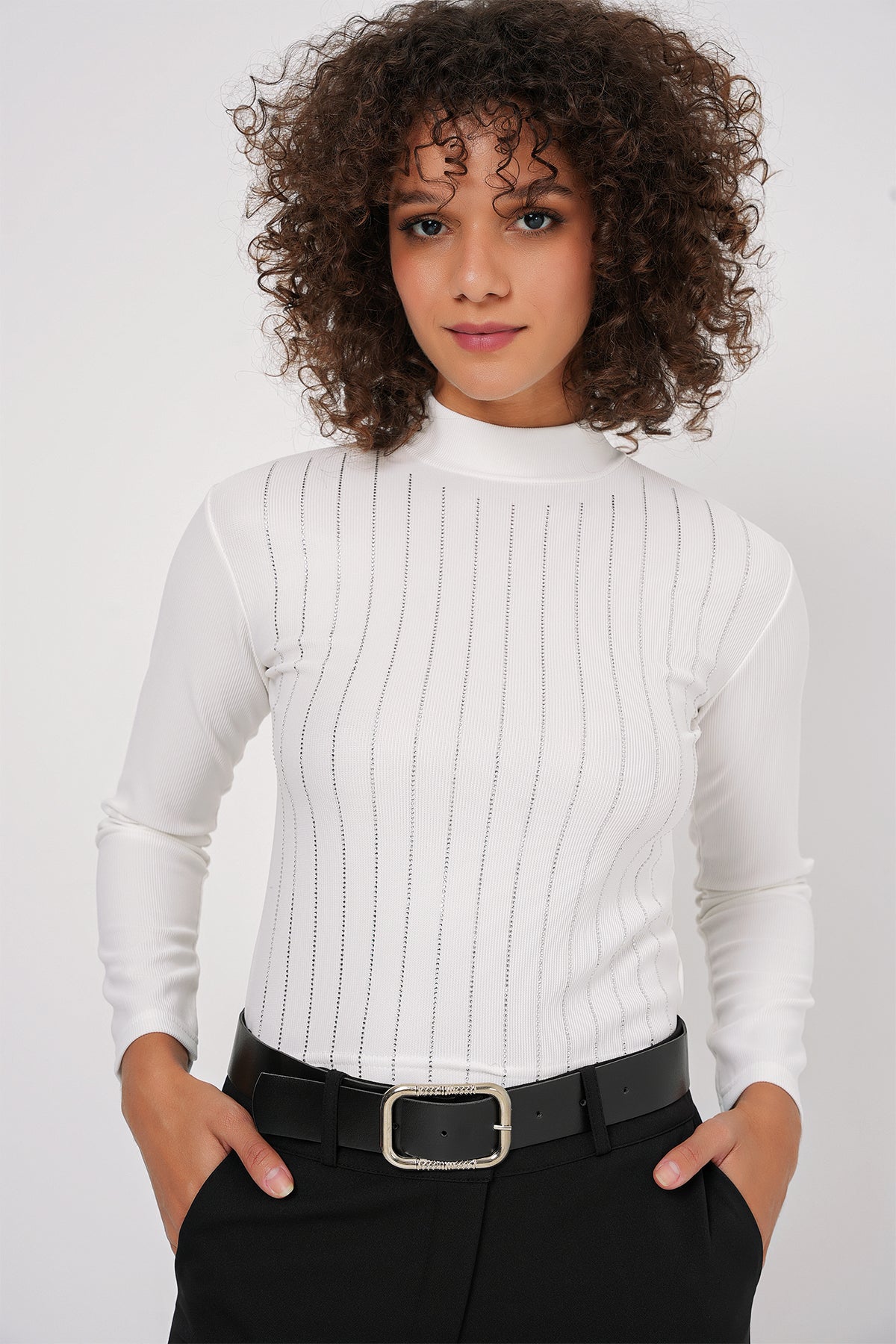 922 Body Decorat cu Pietre - Alb