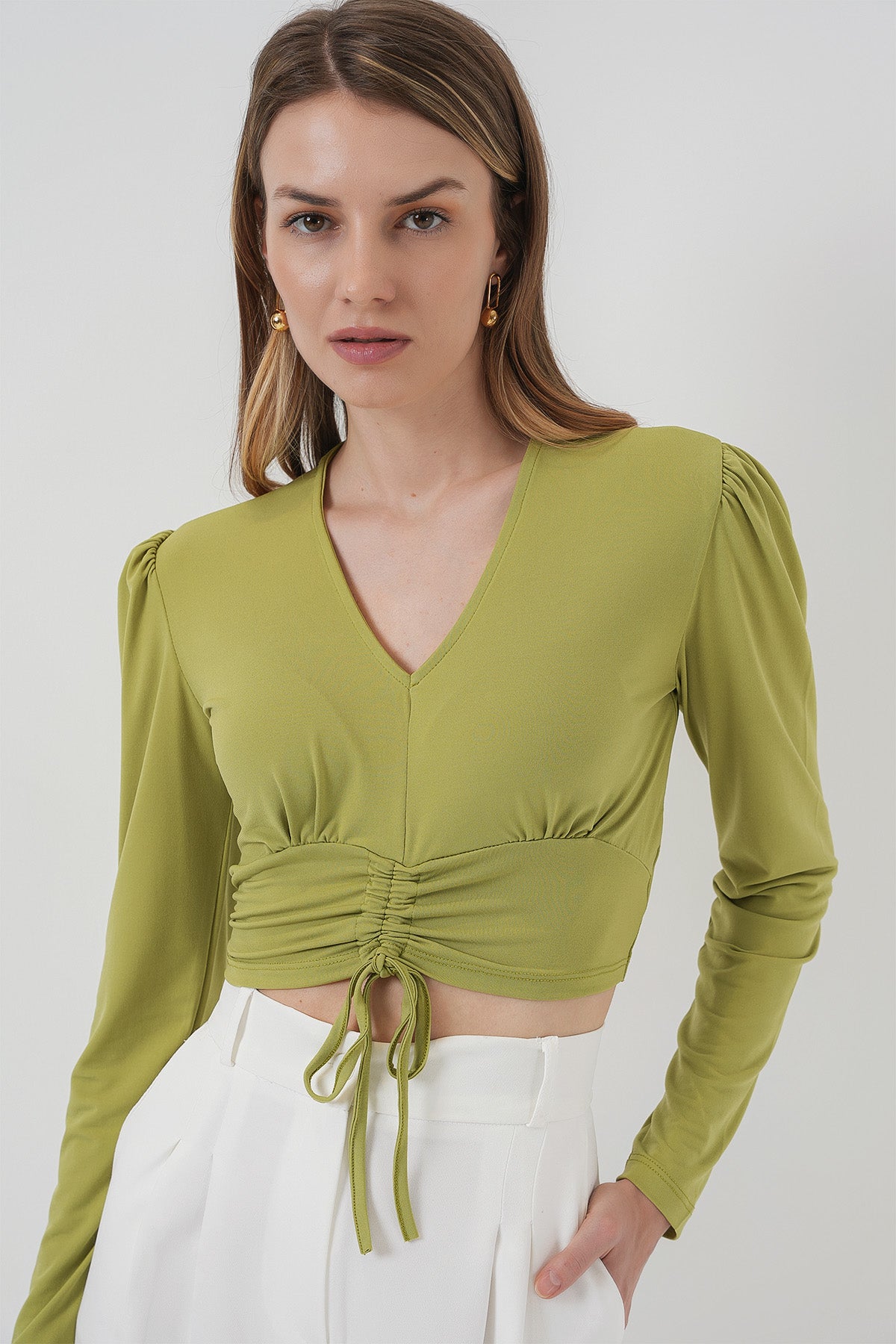 Sandy Crop Bluz - E.Yeşil