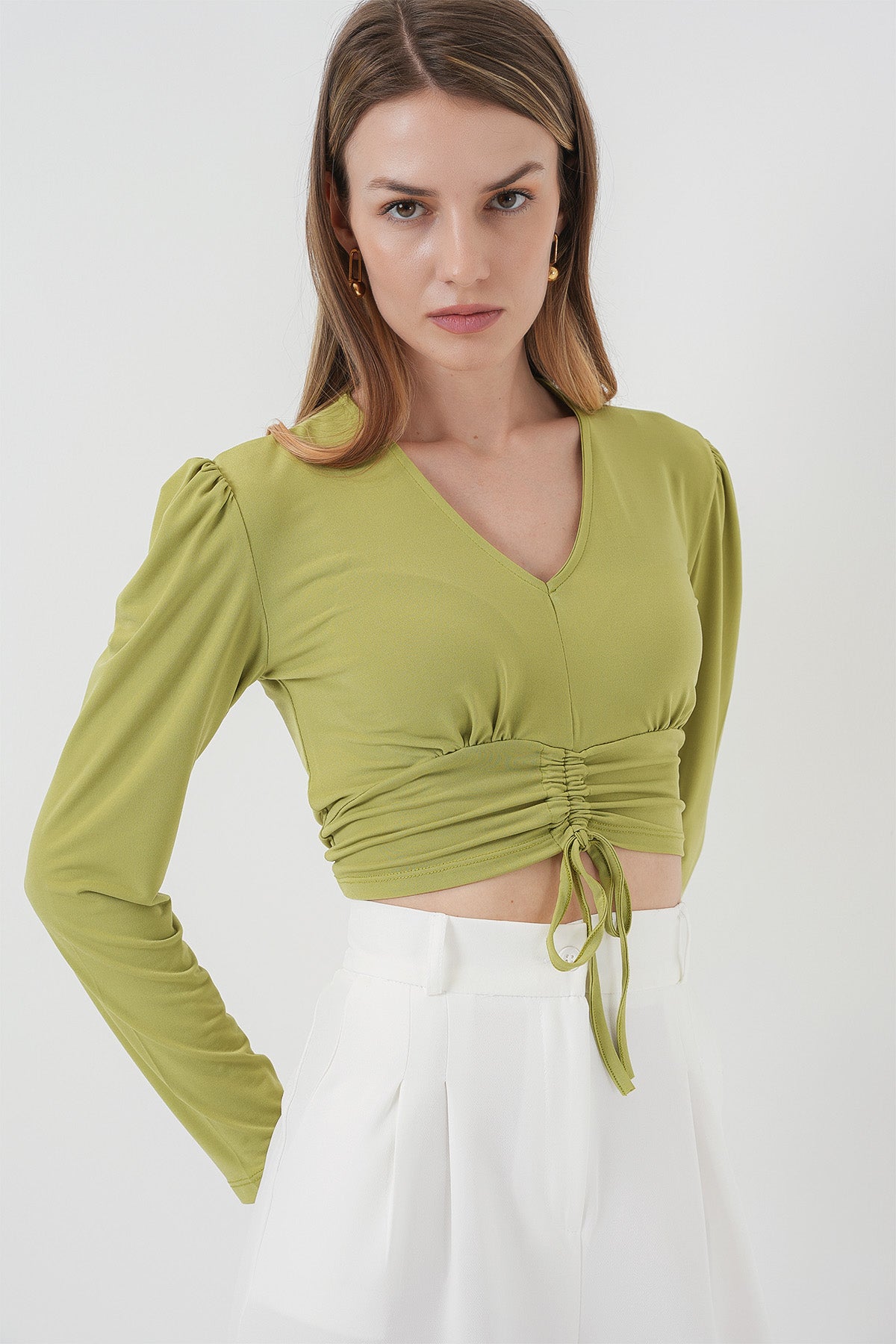 Sandy Crop Bluz - E.Yeşil