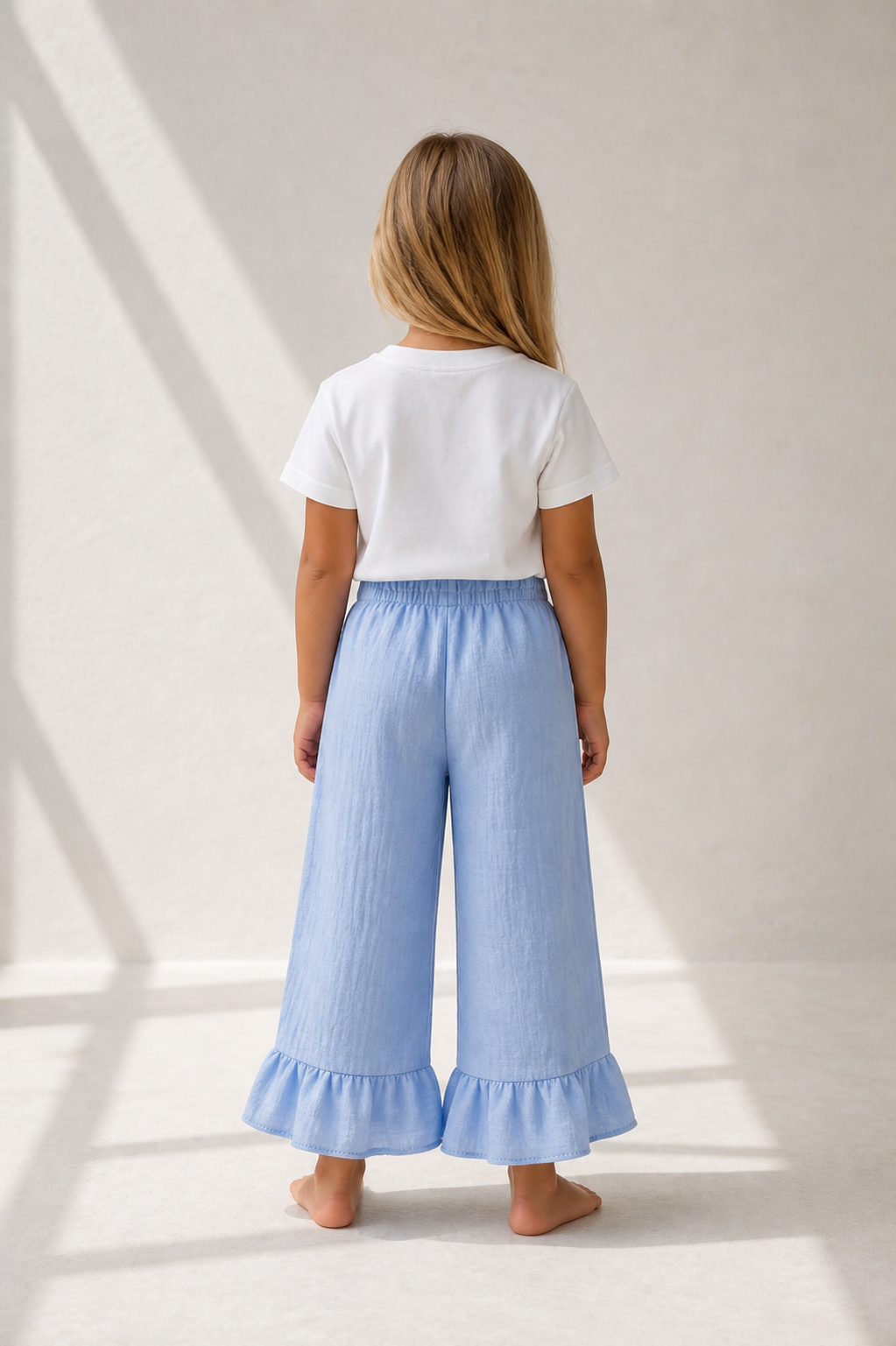Kız Bebek Fırfırlı Paça Pantolon | 6 Ay–4 Yaş | Müslin & Pötikare | Bej & Mavi | RG379 - MAVİ