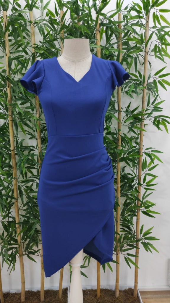 Rochie midi pentru femei, cu mânecă scurtă, decolteu în formă de inimă și detalii laterale încrețite, rochie din crep importat, 31394
