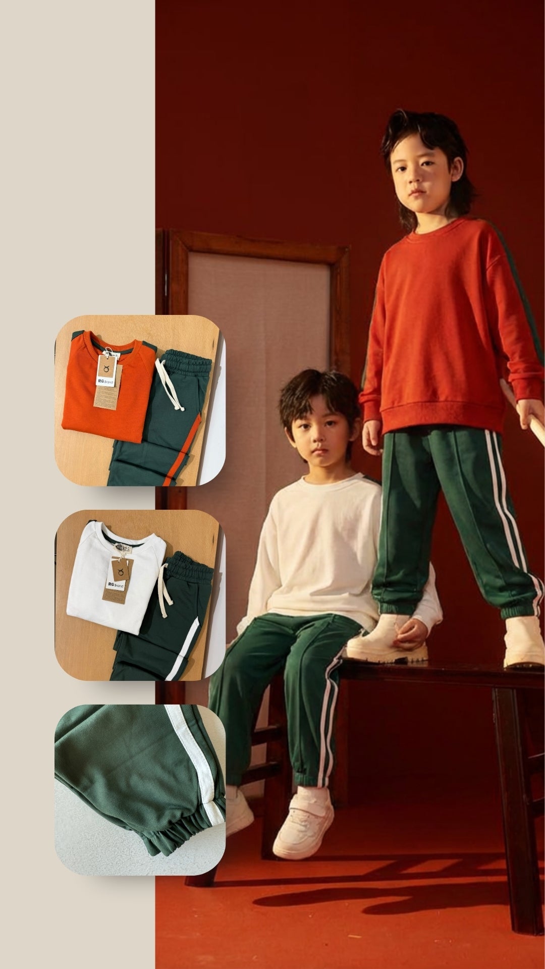 Çocuk Alt Üst Takım | Günlük Kullanıma Uygun Eşofman ve Sweatshirt | Rahat Kesim | RG1624 - KİREMİT